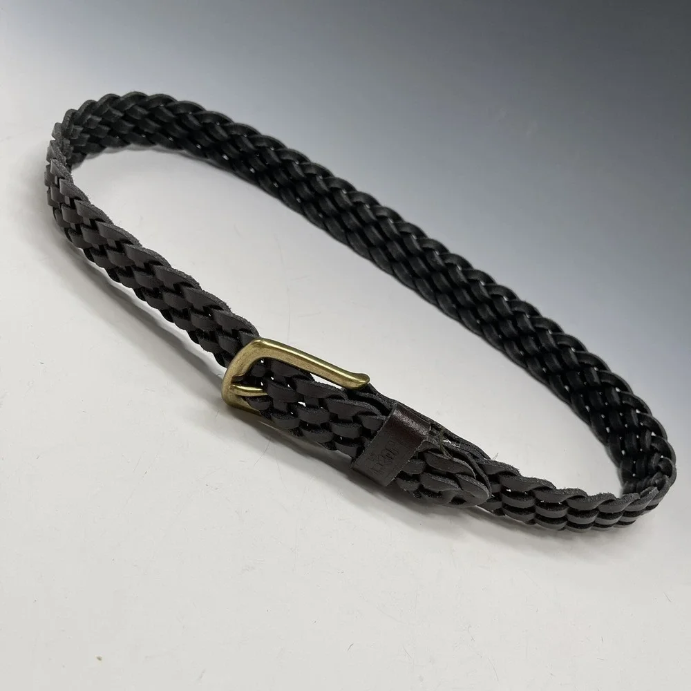 Vintage Levi's Brown‎ Leather Woven Belt w/Brass Size S Small